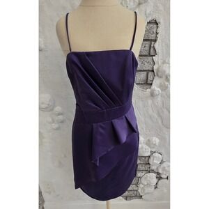 WTOO by Watters Purple Pleated Ruffle Cocktail Dress Women Size 10 Wedding Prom